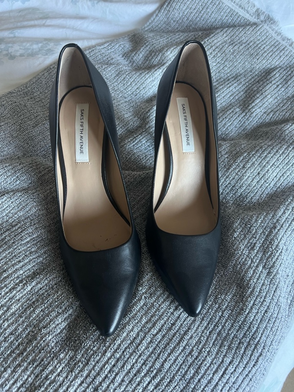 Saks Fifth Avenue Black Pointed-Toe Leather Pumps